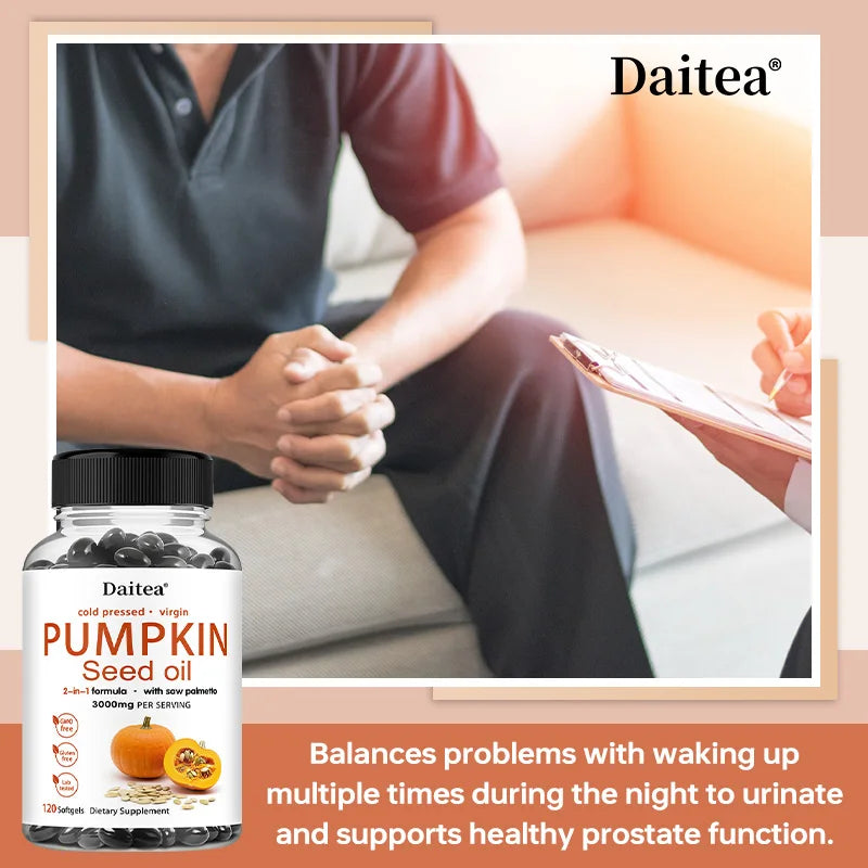 Pumpkin Seed Oil + Saw Palmetto Extract, Supports Prostate and Urinary System Health, Hair Care, Anti-Hair Loss, Men's Health
