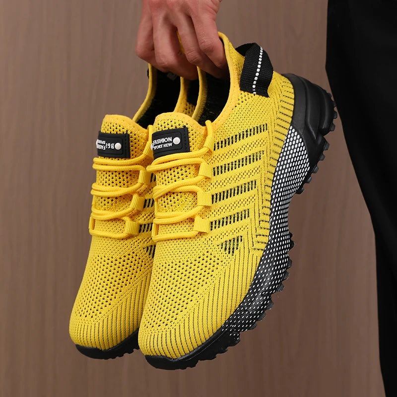 Men's Breathable Running Shoes Anti Slip Casual Fashionable Outdoor Training Hiking Shoes Outdoor Knitted Lace Up Men's Shoes