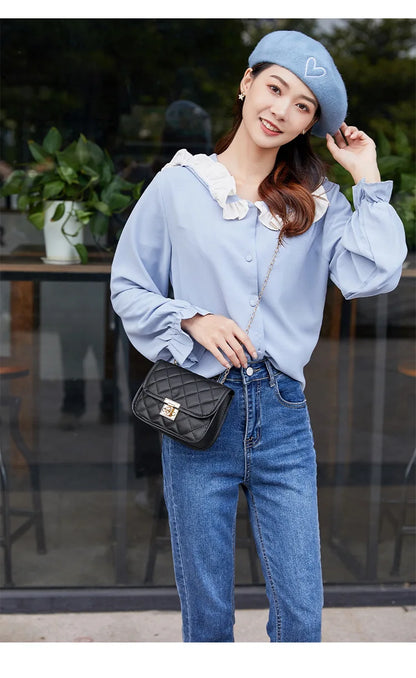 New personalized diamond grid women's bag, fashionable single shoulder cover lock small square bag, elegant and simple chain bag