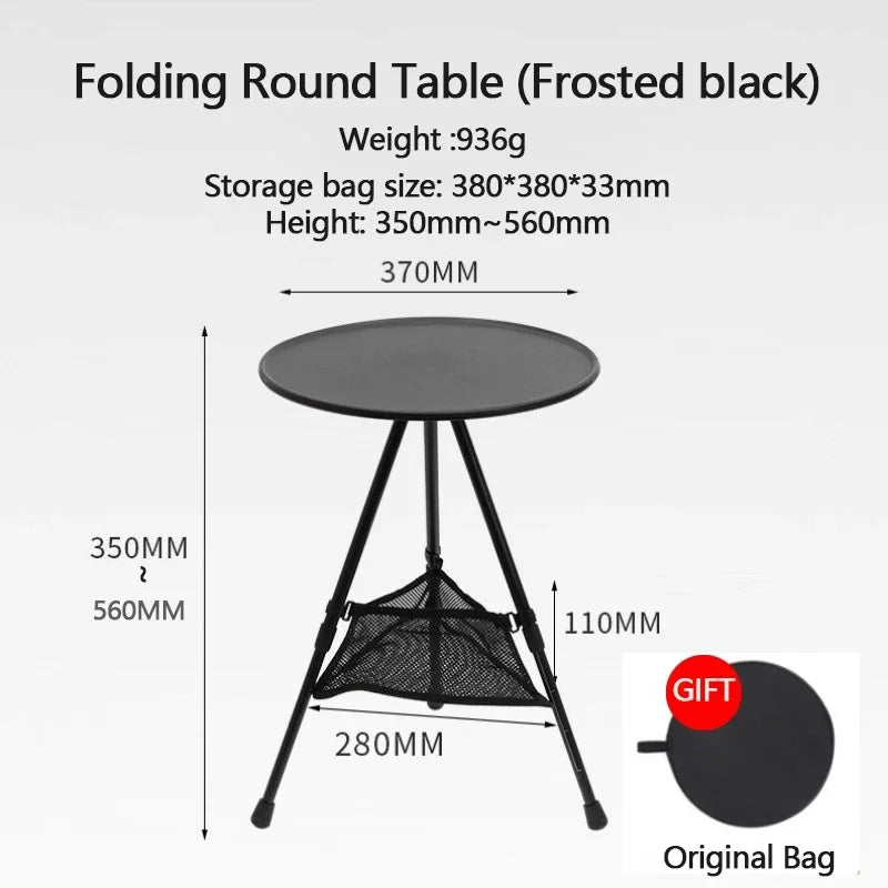Telescopic Folding Round Table Outdoor Three-legged Dining Table Portable Aluminum Alloy Coffee Table Hike Picnic Liftable Table