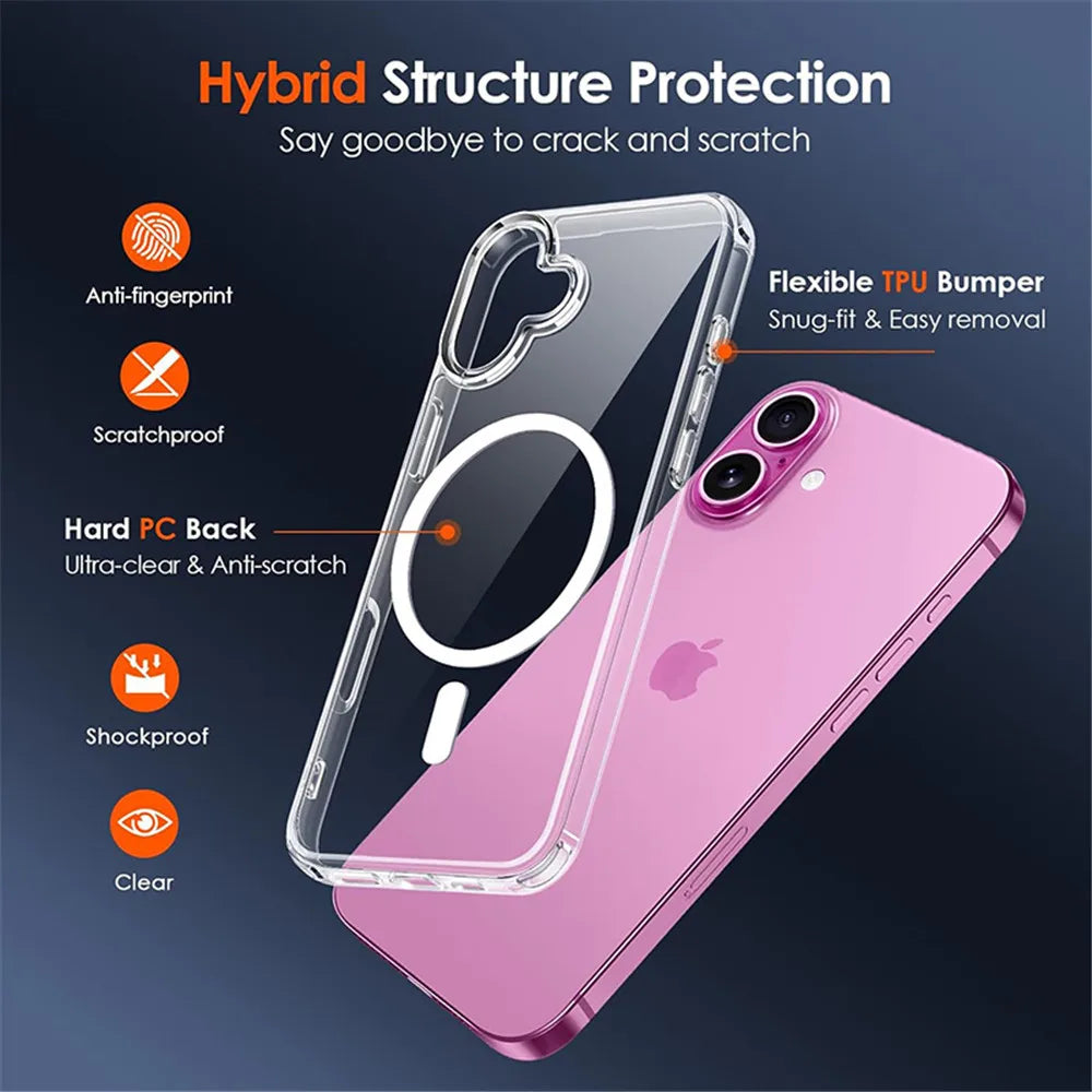 Luxury Magnetic Wireless Charge For Magsafe Case for iPhone 17 16 15 14 13 12 11 Pro Max Plus Mini Back Cover Transparent  2030