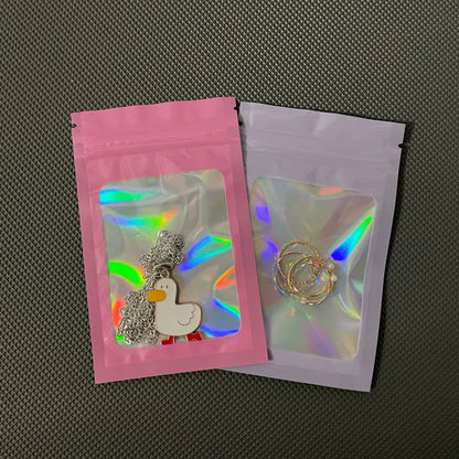 50pcs pack Mylar Bags Laser Color Plastic Packaging Mini Pouch Resealable ZipLock Smell Proof Coffee Herb Powder