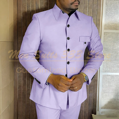 Safari Men's Suits For Business Elegant Single Breasted Blazer Lining 2 Piece Jacket Pants Outfits Regular Length Blazer