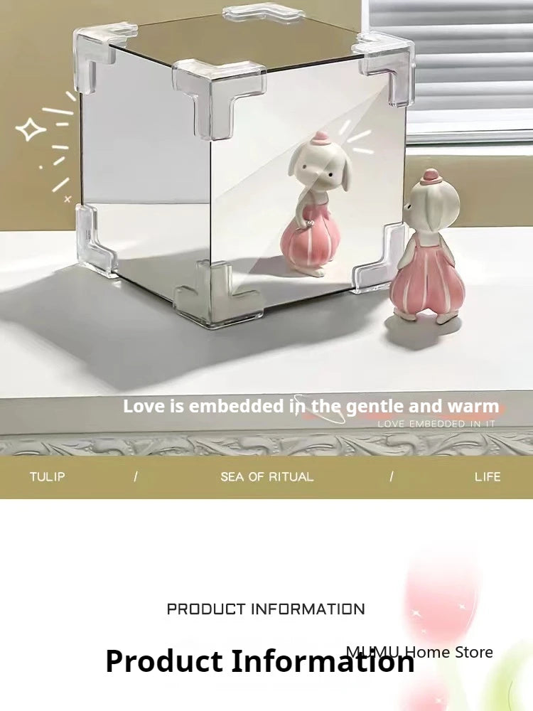 DIY 3D Cloud Tulip LED Night Light Flower Sea Mirror Table Lamps Cube Mirror Atmosphere Night Light Bedroom Decor Table Lamp