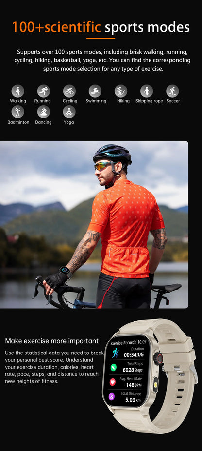LIGE 2.01" HD Wyświetlacz Smartwatch dla Mężczyzn Kobiet Monitor Zdrowia Zegarki Sportowe Fitness AI Głos Rozmowy Bluetooth Męski Smartwatch Nowość