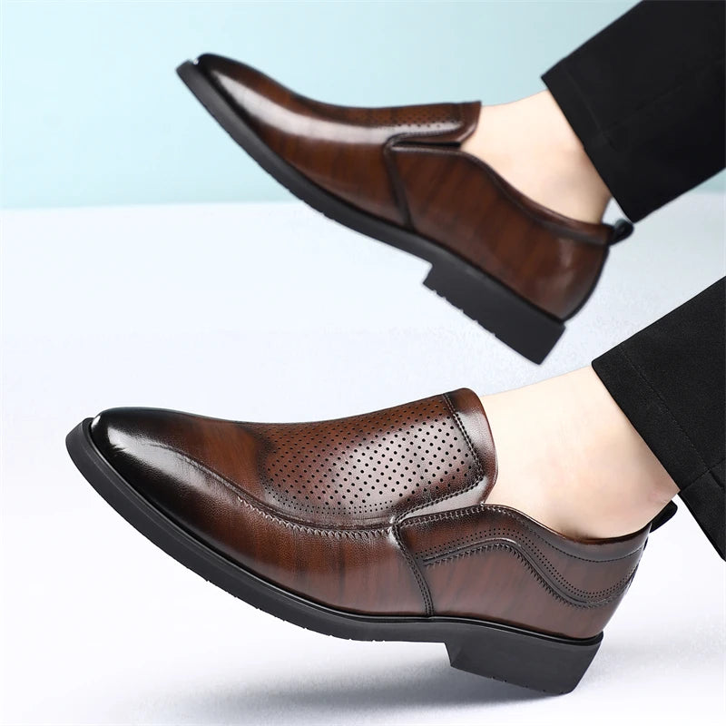 Men's Summer Breathable Comfortable Loafers British Business Formal Derby Shoes Hollow out Design Leather Shoes for Men-SJ2501-1