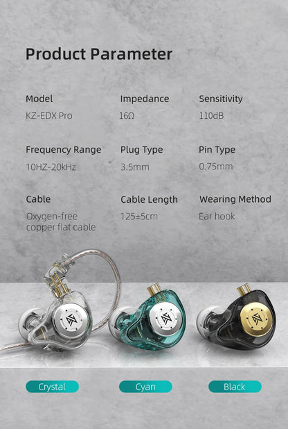 KZ EDX PRO Dynamic Earphones HIFI Bass Earbuds In Ear Monitor Sport Noise Cancelling Headset