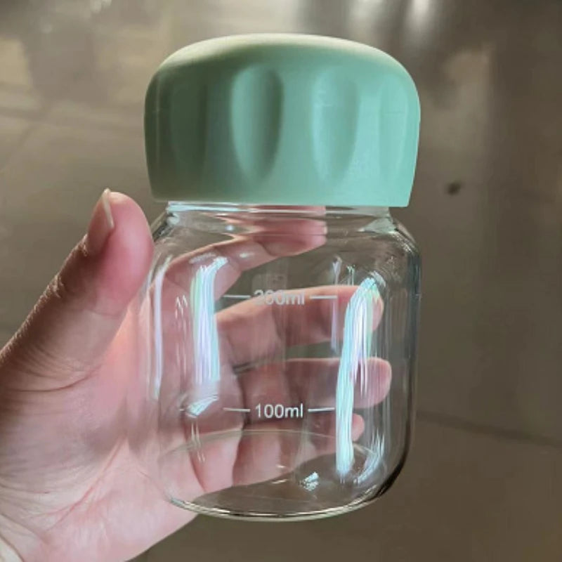 300ml Mini Glass Water Bottle Heat Resistance Transparent Drinking Bottles Cute Juice Coffee Milk Tumblers for Kids Student