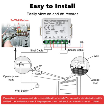 Tuya WiFi Switch Garage Door Controller Smart Door Opener Work with Alexa Google Home Smart Life Tuya APP Control No Hub Require