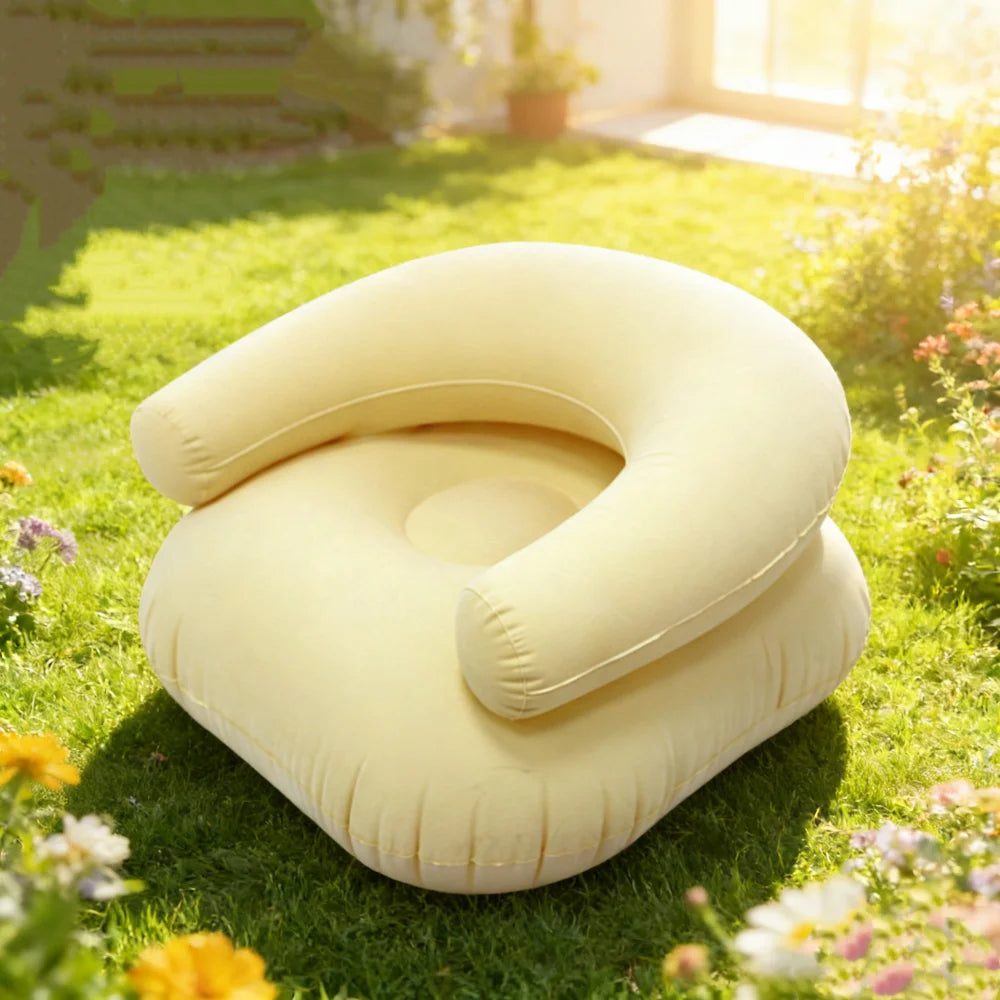 Inflatable Single Person Lazy Sofa U-Shaped Flocking with Armrests And Backrest Portable Outdoor Leisure Bean Bag Chair