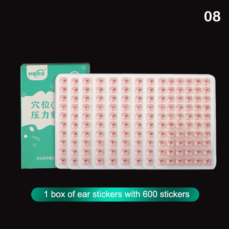 600 Patches Ear Care Red Bianstone Ear Acupuncture Massage Therapy Needle Patch Seeds Sticker Auricular Auriculotherapy Kit
