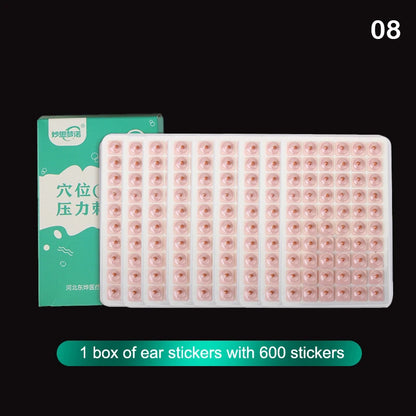 600 Patches Ear Care Red Bianstone Ear Acupuncture Massage Therapy Needle Patch Seeds Sticker Auricular Auriculotherapy Kit