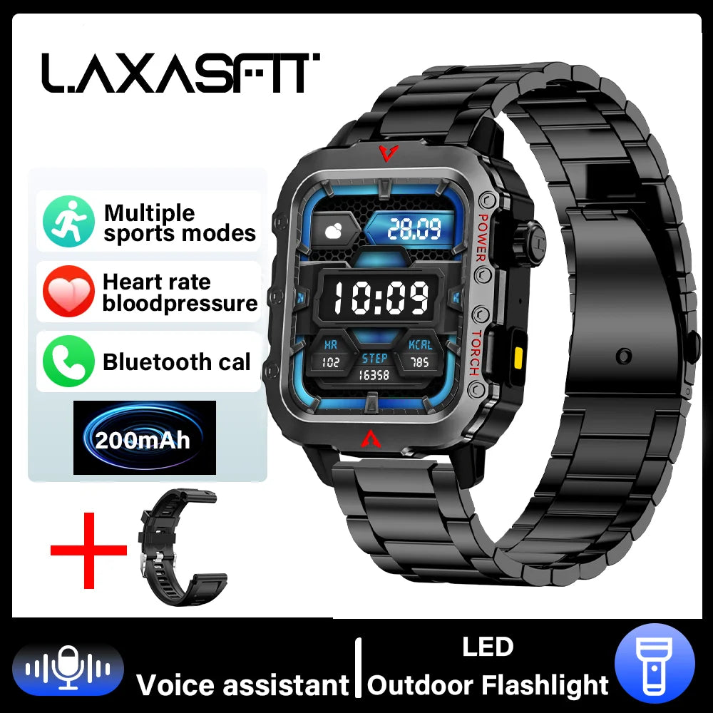 LAXASFIT New Smart Watch Bluetooth Talk LED Flashlight Sports Fitness Tracker Men Women Outdoor Sports Smart Watch