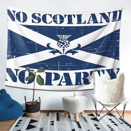VIKAMA “No Scotland, No Party” Tapestry, Wall Hanging Featuring the Scottish St. Andrew’s Cross and Thistle Motif, Home Decor