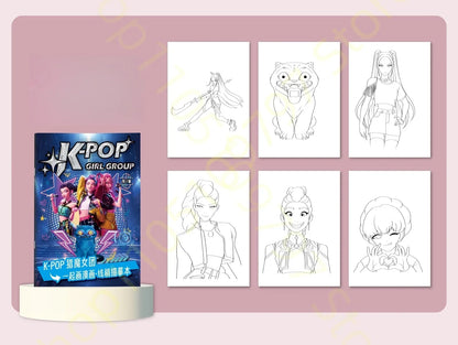 Stress Relief Coloring Book Cute Anime Girls 36/56 Pages Relaxing Activity Book for Adults Kids Birthday Gifts