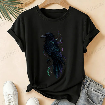 T-Shirt Gothic Cow Print Design Women'S Summer Casual Short Sleeve Aesthetic Clothes Dark Academia Streetwear Summer Top Tee﻿s