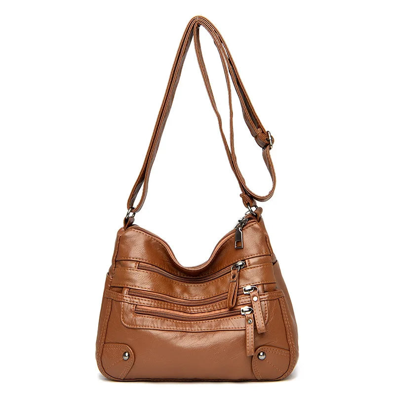 Stylish Multi Zipper Crossbody Bags, Soft Vegan Pu Leather Shoulder Bag, Women's Multi Pockets Handbag Purse for Women Daily Use