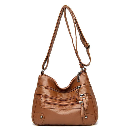 Stylish Multi Zipper Crossbody Bags, Soft Vegan Pu Leather Shoulder Bag, Women's Multi Pockets Handbag Purse for Women Daily Use