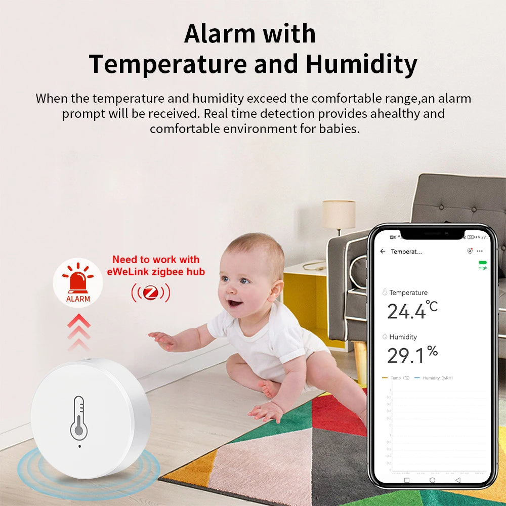 EWelink ZigBee Temperature Humidity Sensor Battery Powered Ewelink APP Control Home Environment Monitor works with Alexa/Google