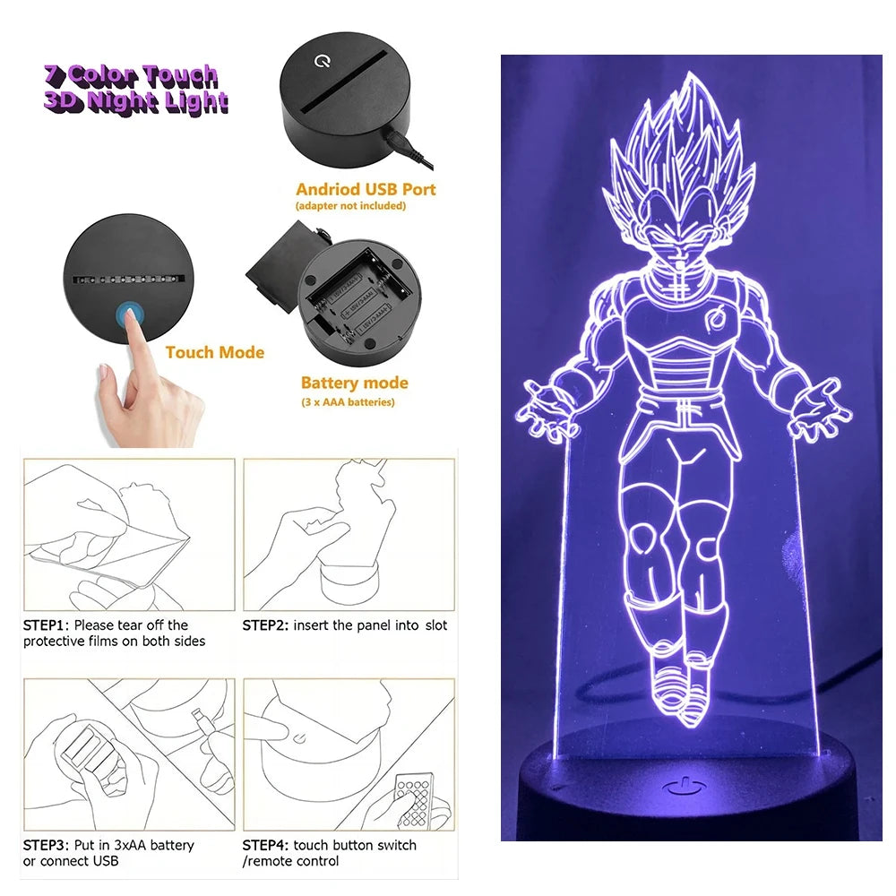 Dragon Ball Z Anime Figures Goku Vegeta Gohan Broly 3D Lamp PVC Action Figures Toys for Children Trunks Buu Super Saiyan Gifts