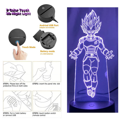 Dragon Ball Z Anime Figures Goku Vegeta Gohan Broly 3D Lamp PVC Action Figures Toys for Children Trunks Buu Super Saiyan Gifts