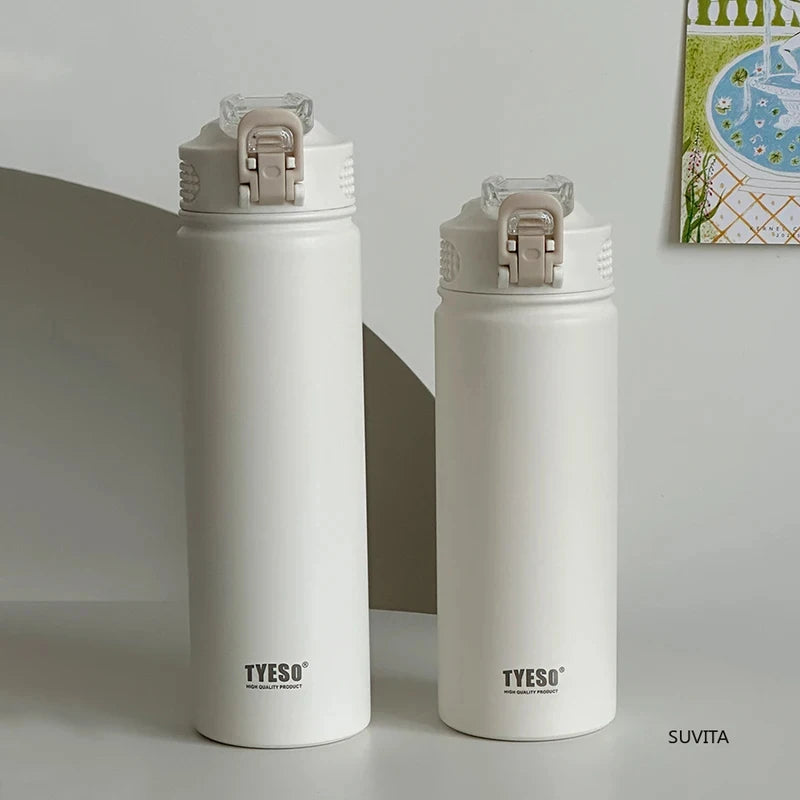 TYESO 600/750ml Thermos Water Bottle with Straw, Stainless Steel Car Thermal Sports Cup, Keeps Cold & Heat Travel Mug