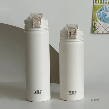 TYESO 600/750ml Thermos Water Bottle with Straw, Stainless Steel Car Thermal Sports Cup, Keeps Cold & Heat Travel Mug