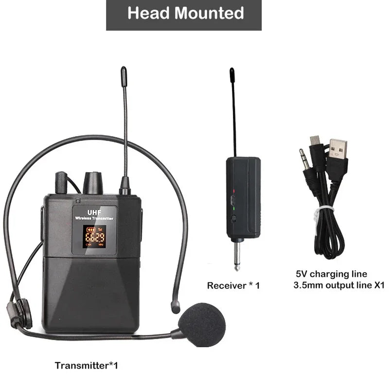 Wireless Lavalier Microphon Headset Mic with Transmitter Receiver LED Display Bodypack Transmitter for Teaching Live Performance