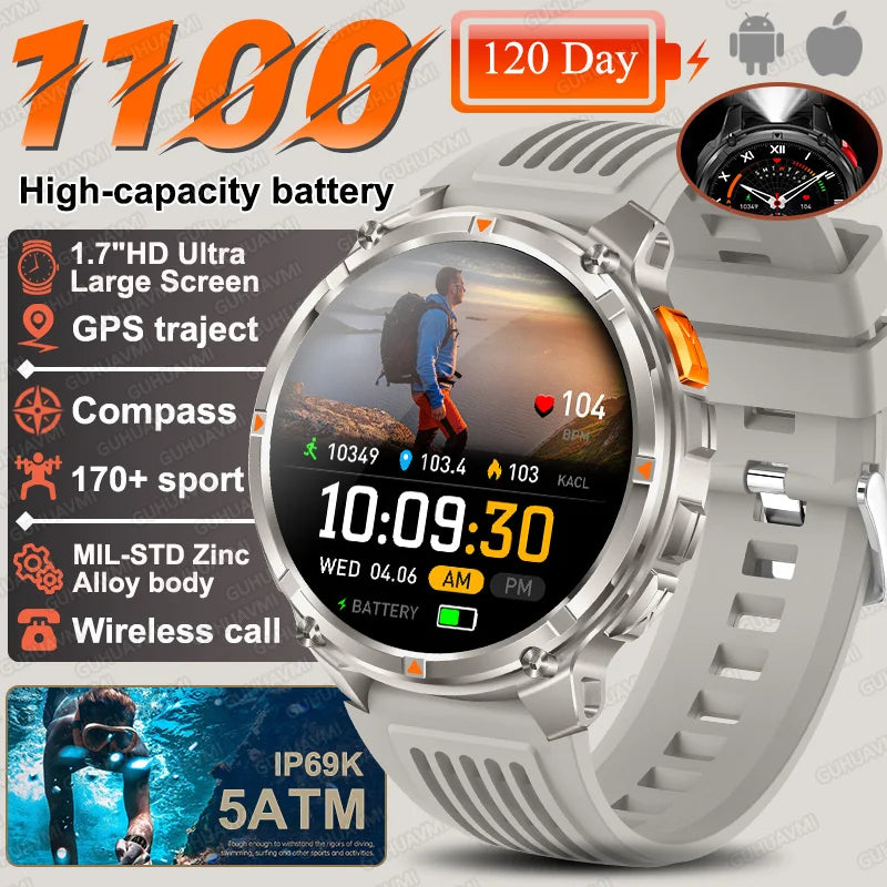 2026 New T-REX 3 PRO 1100mAh Large Battery Smart Watch 10ATM Waterproof GPS 1.7" HD AMOLED Call Sports Flashlight Smartwatch Men