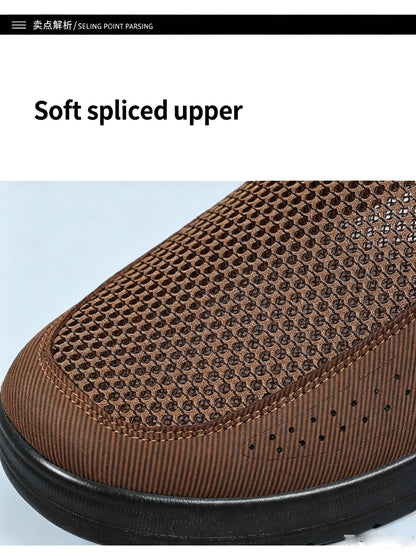 Men Slip On Casual Shoes Mesh Breathable Lightweight Low Cut Cloth Loafers Comfortable Soft Sole Walking Grandpa Shoes Summer