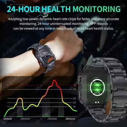 2026 New Military Smart Watch Men IP67 3ATM Outdoor Sports Fitness Tracker Blood Pressure Health Monitor BT Calls GPS Smartwatch