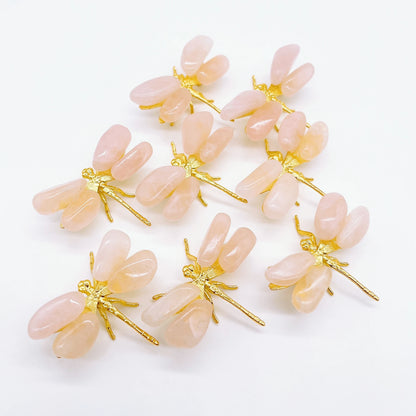 1PC Natural Rose Quartz Dragonfly Crystal Pink Stone spar crafts Butterfly Statue Reiki Healing Home Decoration Children Gift