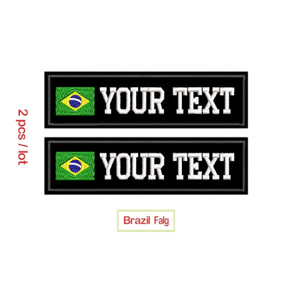 Custom Name Embroidery Patch Army Black Patches US Brazil France UK Country Flag Personalized For Jacket, Bag, Coat; 2 Pcs/ Lot