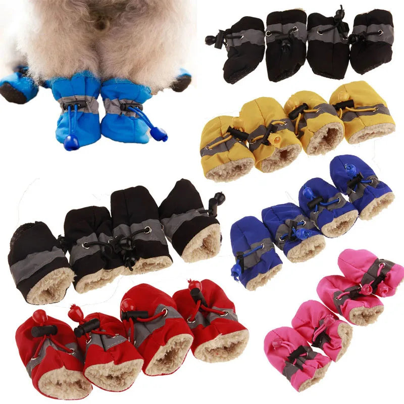 Dog Shoes 4pcs Waterproof Anti-Slip, Winter Warm Boots with Socks, Breathable Soft Pet Outdoor Accessories