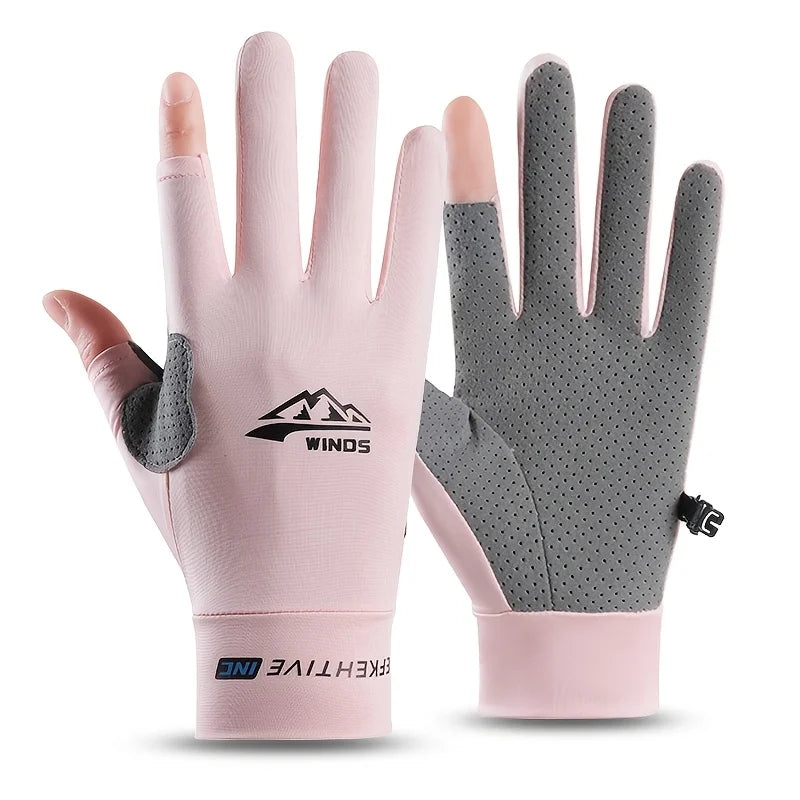 Sunscreen Cycling Gloves for Men and Women, Summer Leak Finger Outdoor Fishing, Thin Ice Silk Anti Slip Breathable Gloves