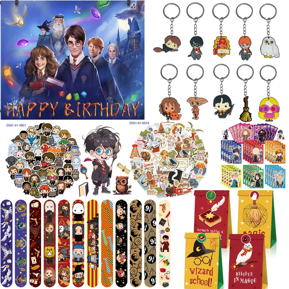 Harry Potter Theme Party Favors Gifts Bag Slap Bracelets 50pcs Stickers Keychains Birthday Souvenir Supplies Classroom Rewards