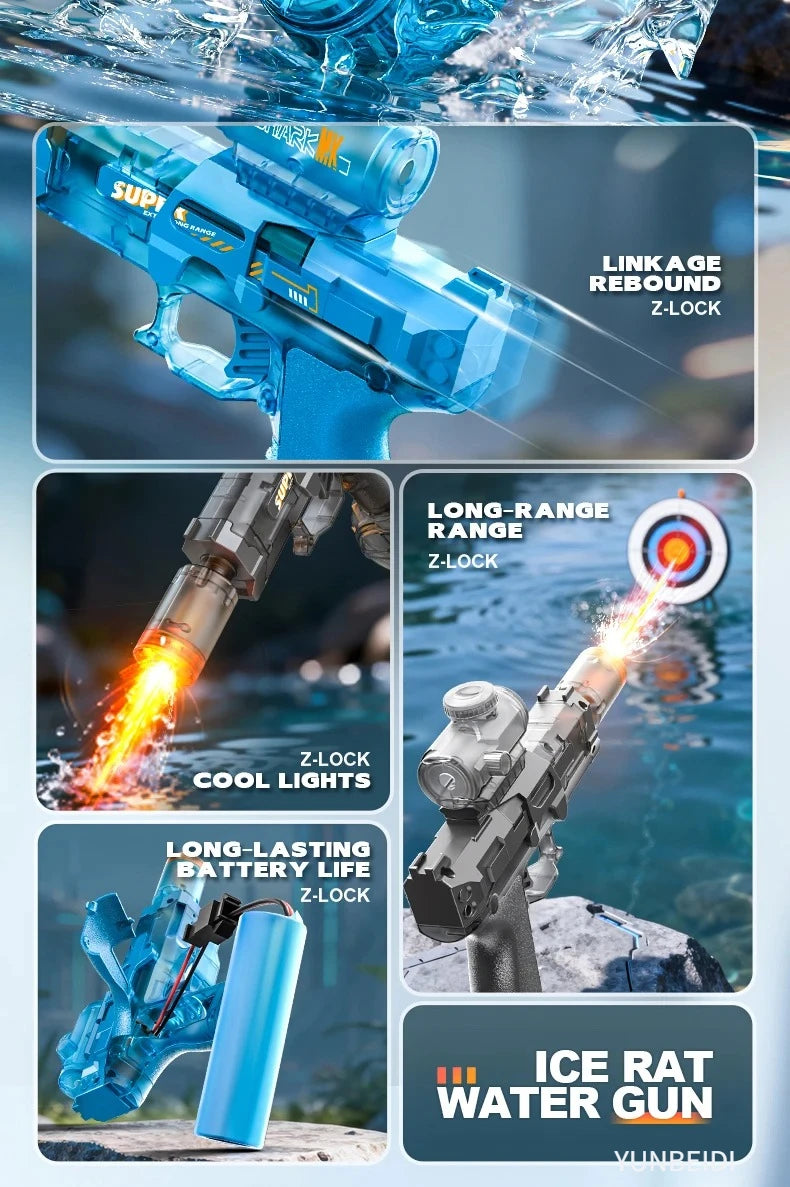 Electric Water Gun Simulation Shooting Water Gun with Recoil Flash Function Summer Outdoor Beach Game Toys Children Adults Gifts