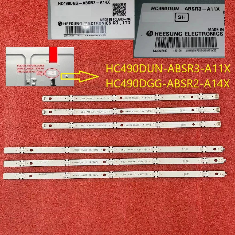 6pcs LED backlight for TV 49UJ701V TV 17Y 49inch LED ARRAY 49LJ61/UJ65 49LH61 49UJ65 A B 49UJ651V 49LJ614V 49UJ650 49UJ635