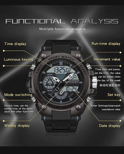 Sanda Men's Digital Fashion Waterproof Outdoor Sports Multifunctional Electronic Watch SD3302-12