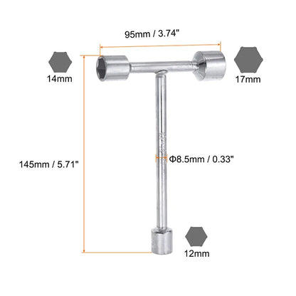 Uxcell T Handle Bicycle 3 Way Wrench 8mm 9mm 10mm 12mm 14mm 17mm 19mm Socket Spanner for Cycling Repair Wrenches Hand Tools