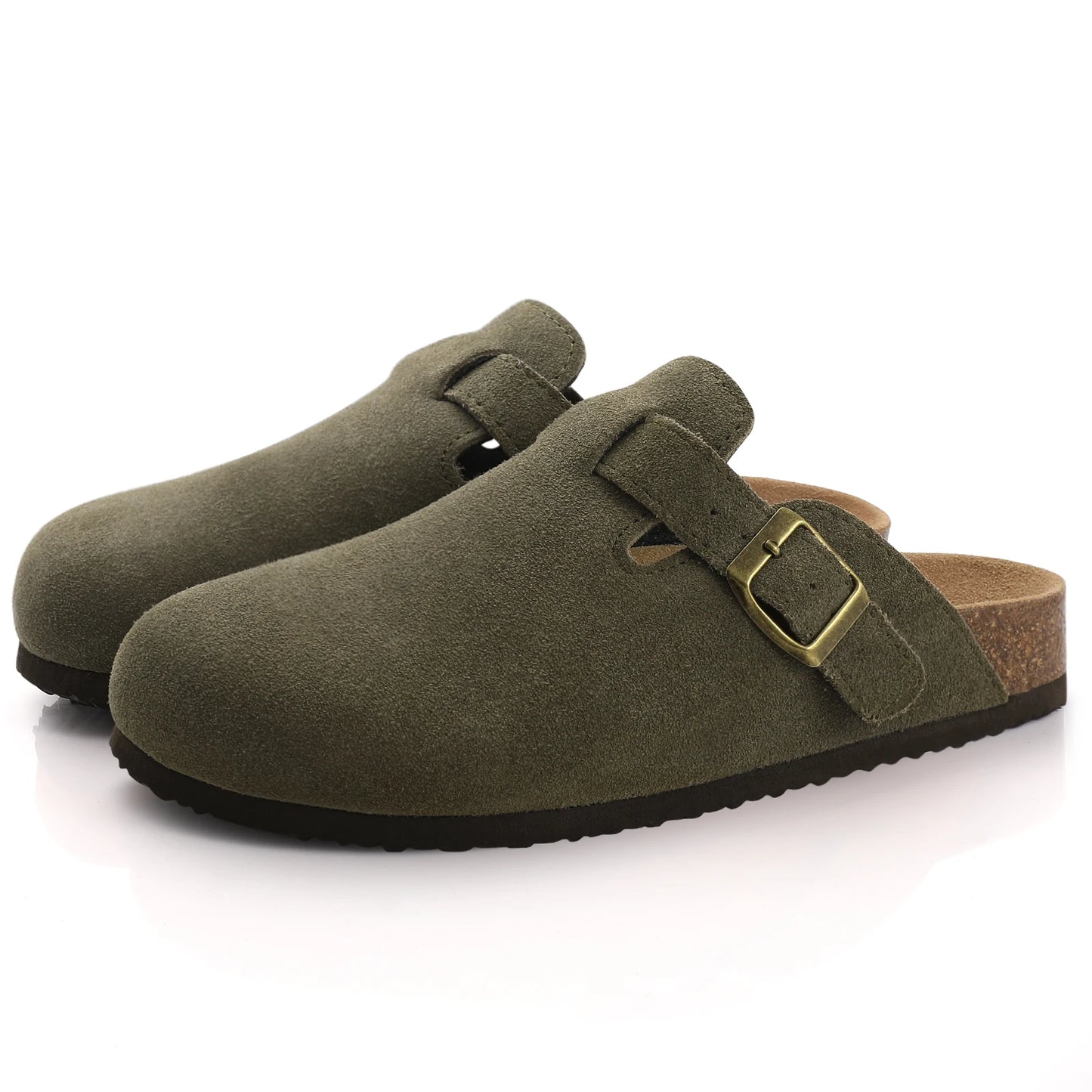 Comwarm Cork Footbed Clogs For Women Men Fashion Leather Mules Comfort Potato Shoes With Arch Support Indoor Outdoor Flat Slides