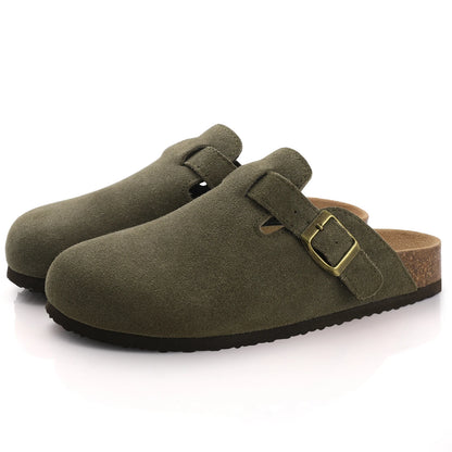 Comwarm Cork Footbed Clogs For Women Men Fashion Leather Mules Comfort Potato Shoes With Arch Support Indoor Outdoor Flat Slides