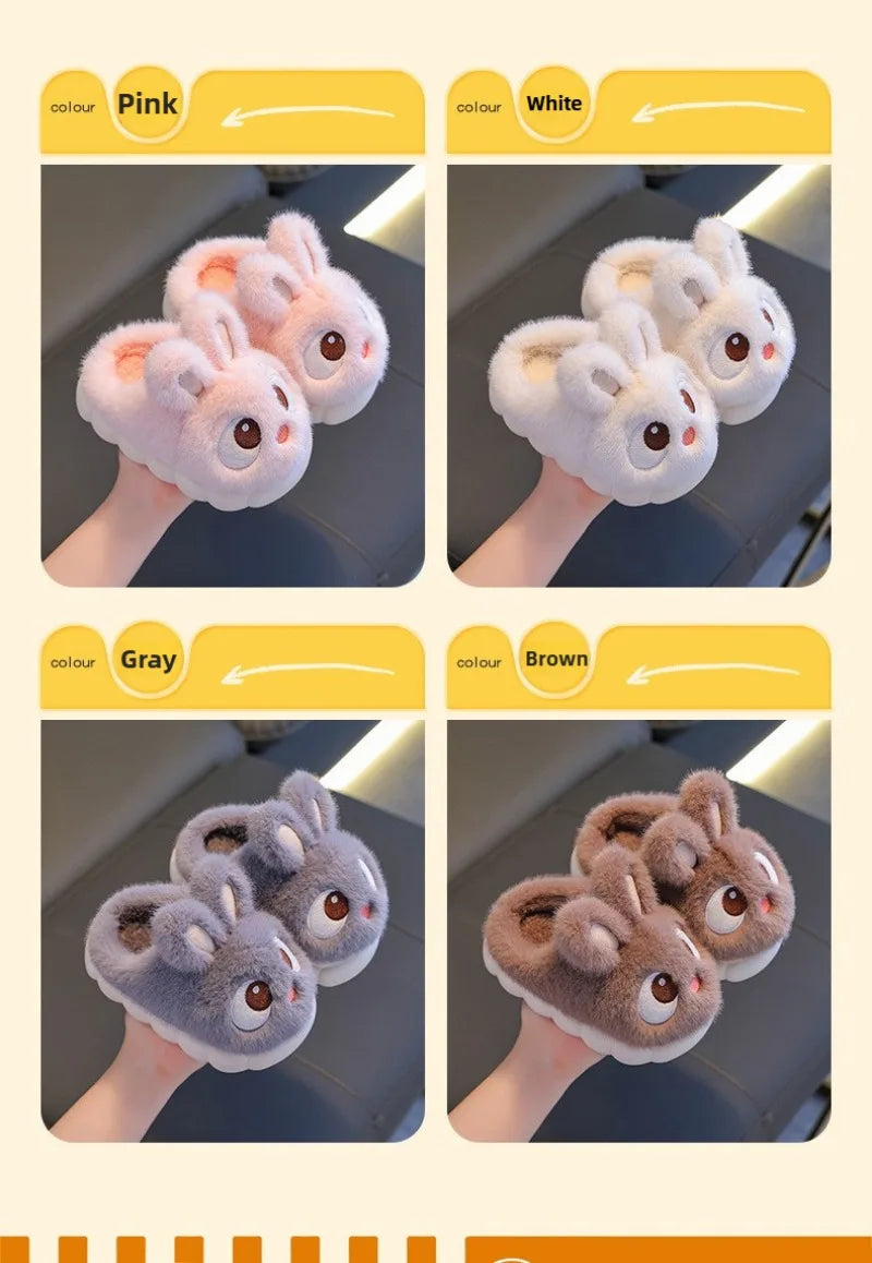 New Winter Cute Big eyed Rabbit Children's Waterproof Warm Non-slip Fluffy Slippers For Girls Boys Kids Indoor Home Cotton Shoes