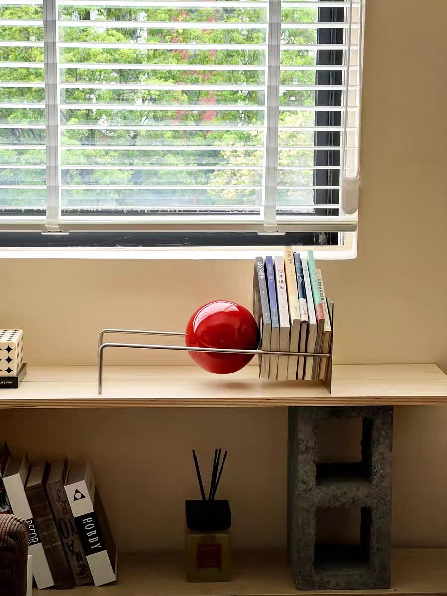 Modern Gravity Ball Book Holder – Bauhaus Mid-Century Desktop Organizer, Chic Magazine & Newspaper Rack, Stylish Office Desk