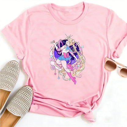 Summer 2026 Sailor Moon "Four Grid Emoji Pack" Soft Street Trend 100% Cotton Print Loose T-shirt Male/female Top Y2k