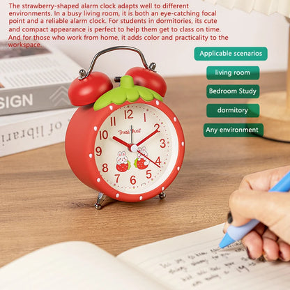 Strawberry children's alarm clock, quiet operation time, children's favorite desk clock, with night light function,