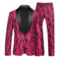 Man Outfit Fashion Printed Patchwork Slim Long Sleeve Men Suit Sets Single-breasted Blazer Straight-leg Pants Male 2-piece Suits