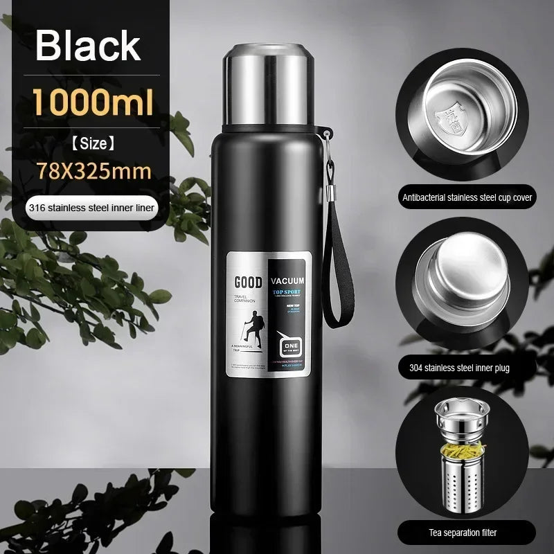 Large Capacity Cold & Hot Thermos Tumbler, Stainless Steel Insulated Water Bottle, Tea Coffee Flask Pot Travel Mug
