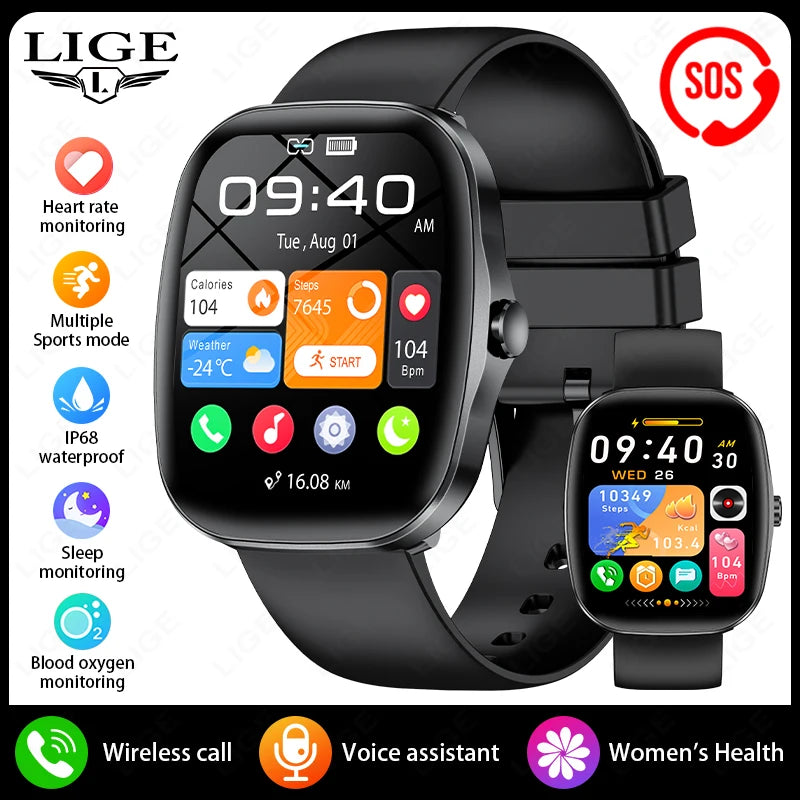LIGE Originalny Smartwatch Mężczyźni Kobiety Połączenia Bluetooth Zegarek Pulsometr Wodoodporny Smartwatch Zdrowie Dla Androida IOS