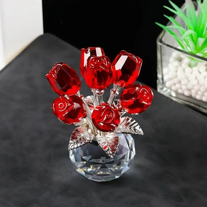 Creative Crystal Rose Sculpture Reflect Colorful Rose Bouquet Ornaments Small Handmade Crystal Rose Bundle Mother's Day